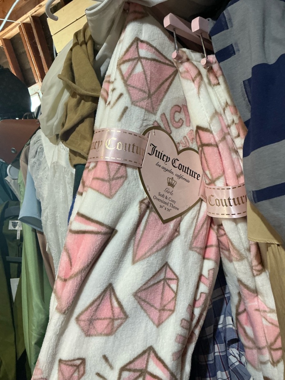 Juicy Couture Pink and White Plush Oversized Throw